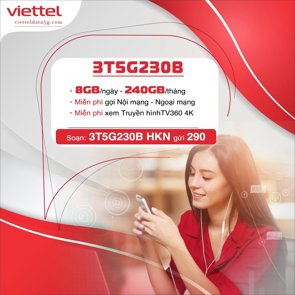 Đăng ký gói cước 3T5G230B nhận ngay 720GB và gọi thoại miễn phí tại ViettelData5G